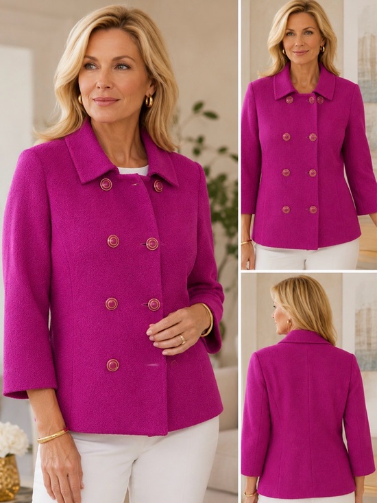 Jackets & Blazers - St. John Collection Magenta Santana Knit Jacket Size 8 Double Breasted Designer
